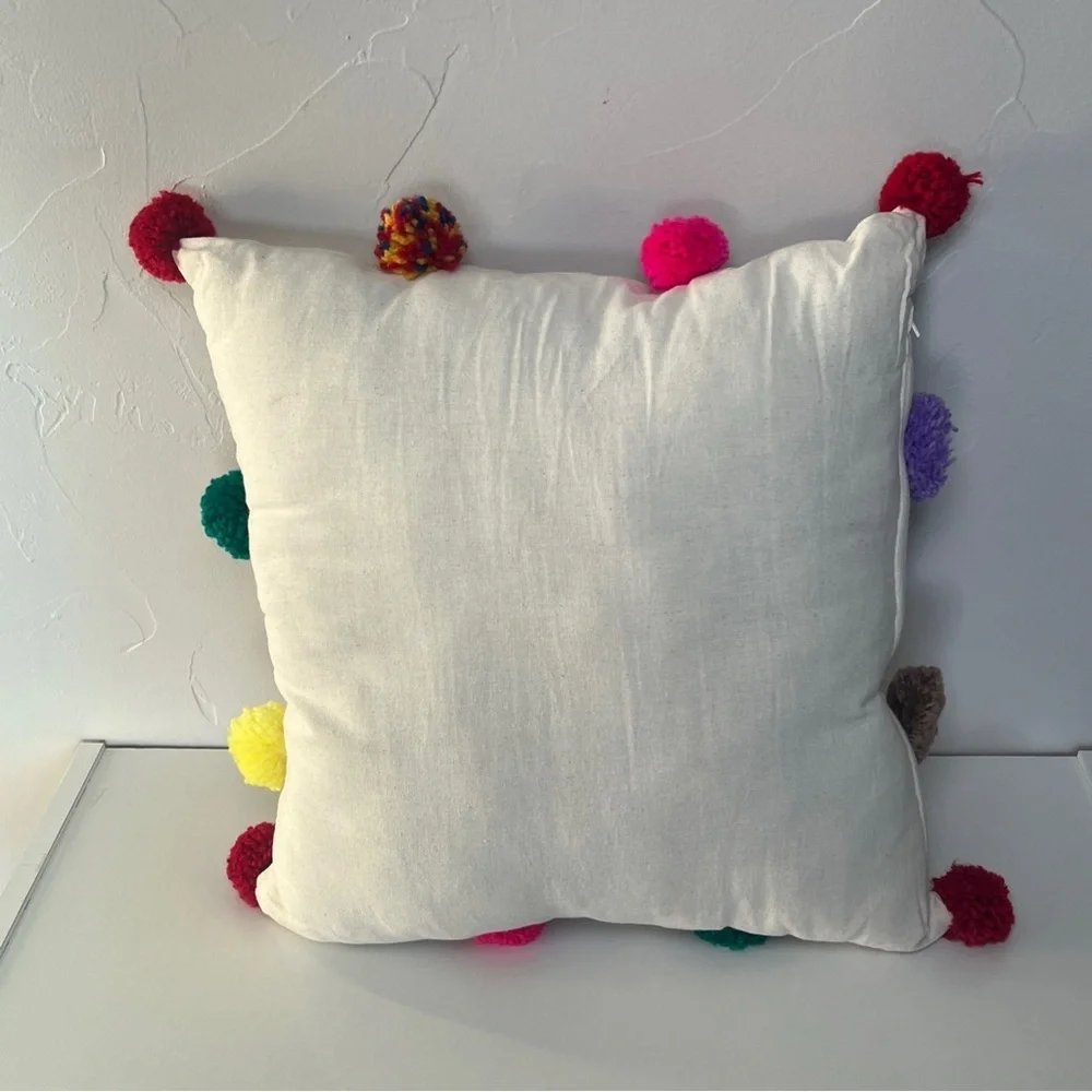 Eclectic Array Vibrant Colorful Cactus Accent Pillow Multicolor Pom-Pom (16x16)